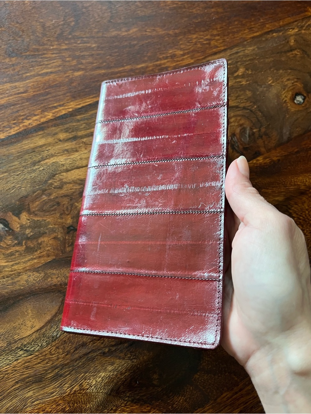 Vintage Eel Skin Wallet Red Bifold Long Exotic Leather Genuine Clutch Retro - Picture 13 of 15
